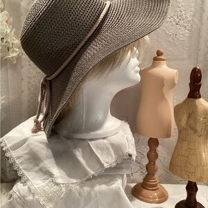 Vintage Sun N Sand Floppy Paper Hat, Grey Woven Wide Brim